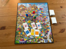 Load image into Gallery viewer, A picture of the other side of the board showing the pawns of different colors. Red has circles, yellow has triangles, black has xs and green has pentagons.