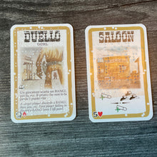 Load image into Gallery viewer, A picture of the the duel card and the saloon card.