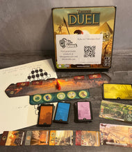 Load image into Gallery viewer, A wide shot showing the military track, some example cards and example wonders. Beneath the tactile board setup example can be seen