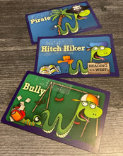 Load image into Gallery viewer, Customer cards for a pirate, a hitch hiker and a bully. All have transparent braille on them
