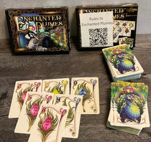 Load image into Gallery viewer, A pyramid of cards is laid out on the table with 3 on the top row, 2 on the middle row and 1 on the bottom row. Each card has a color and a number and the colors in lower rows must match one of the colors it touches in the previous row