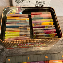 Load image into Gallery viewer, The tin showing all the brailled cards. Surprisingly enough, it can fit in the box even brailled