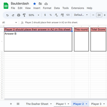 Load image into Gallery viewer, The spreadsheet where players will enter their answers. Using the spreadsheet assures that none of the players are certain who submitted what answer.