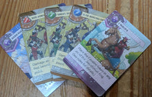 Load image into Gallery viewer, Picture of cards from the Dark Titan Expansion. All the cards have braille on them.