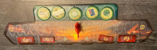 Load image into Gallery viewer, The military track with a transparent overlay on it that has circles for all of the spots on the board. Tokens are on the appropriate squares, all with transparent braille on them.
