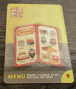 Menu card with transparent braille describing it's function
