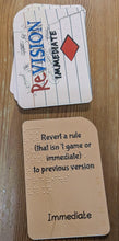Load image into Gallery viewer, This shows the immediate card deck. These are rules that players can choose that have a quick one time effect on gameplay.
